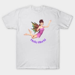 hello world elf fairy faerie flying on dragon wings newborn baby T-Shirt